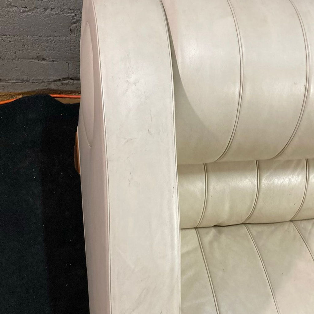 Giorgetti by Leon Krier Aries 3-Seat Modern Cream Leather Sofa with Wood Base