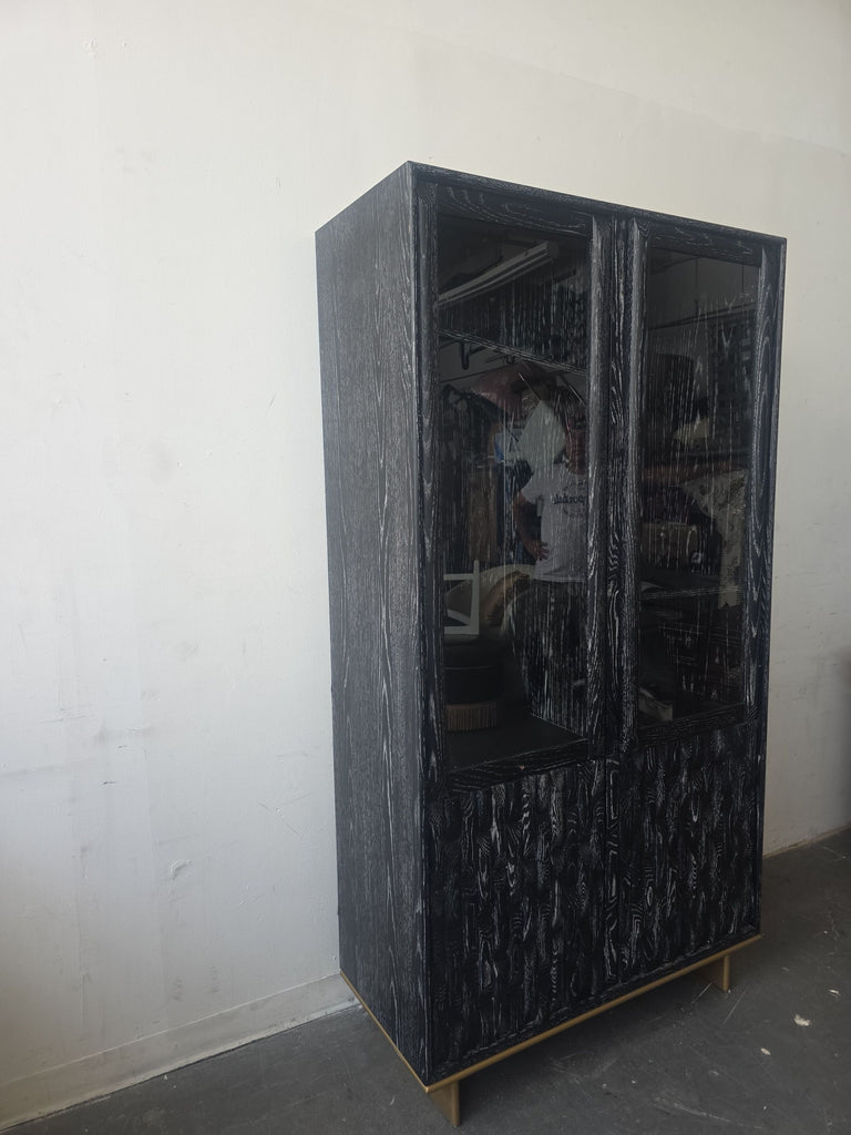 Luxe Showcase Black Entertainment Center with Glass Doors