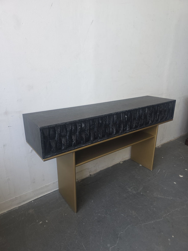 Luxe Modern Black and Gold Side & Console Table with Textured Front