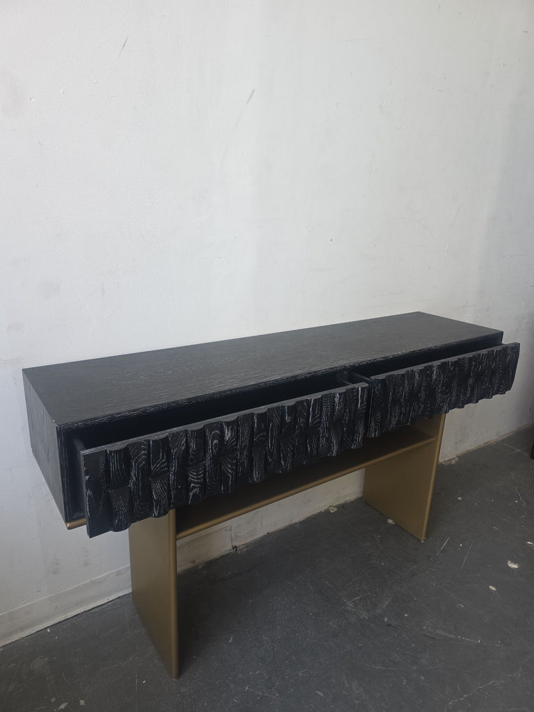 Luxe Modern Black and Gold Side & Console Table with Textured Front
