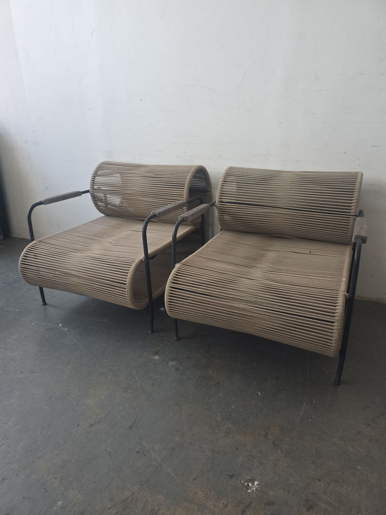 Pair of ELO Armchair Lounge chair In/Outdoor in Metal, Rope and Wood arm by Filipe Ramos