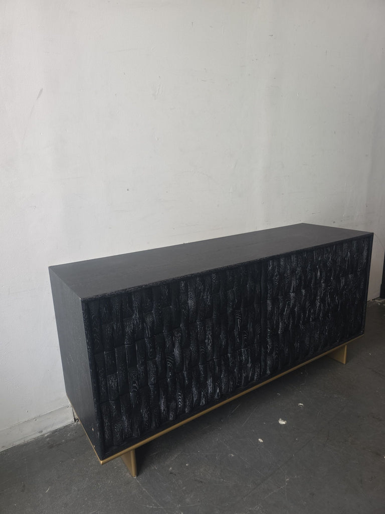 Luxe Black Textured Dresser with Gold Base - Modern Storage