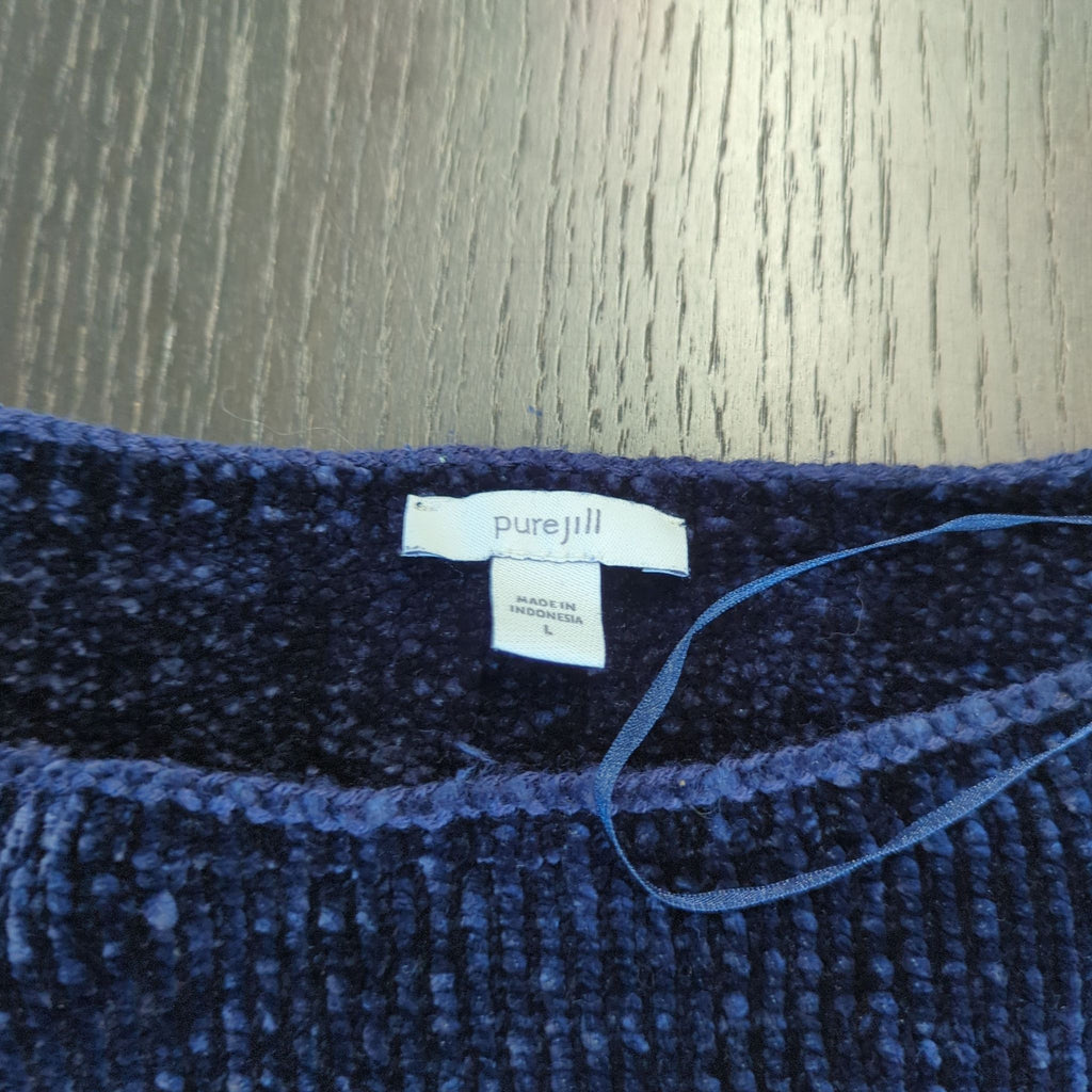 Purejil Women's Navy Blue Chenille Long Sleeve Sweater