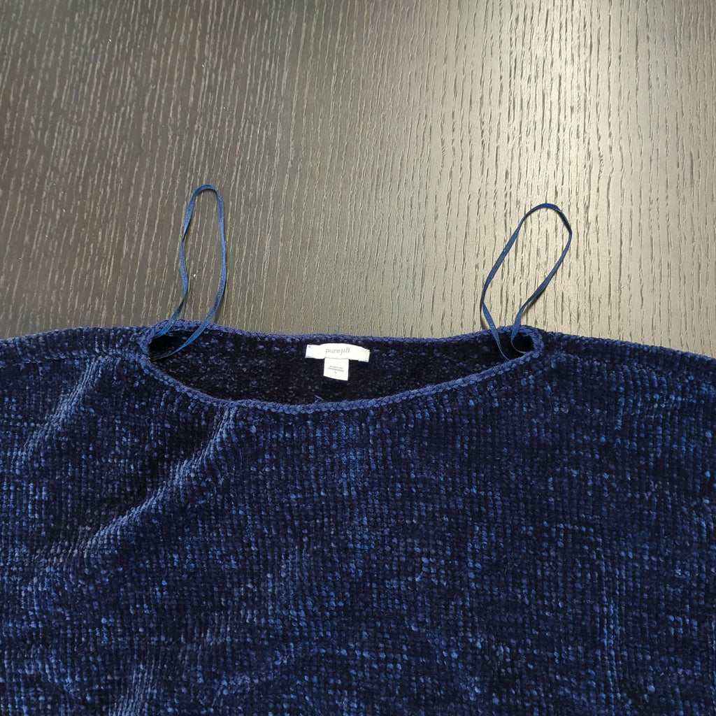 Purejil Women's Navy Blue Chenille Long Sleeve Sweater