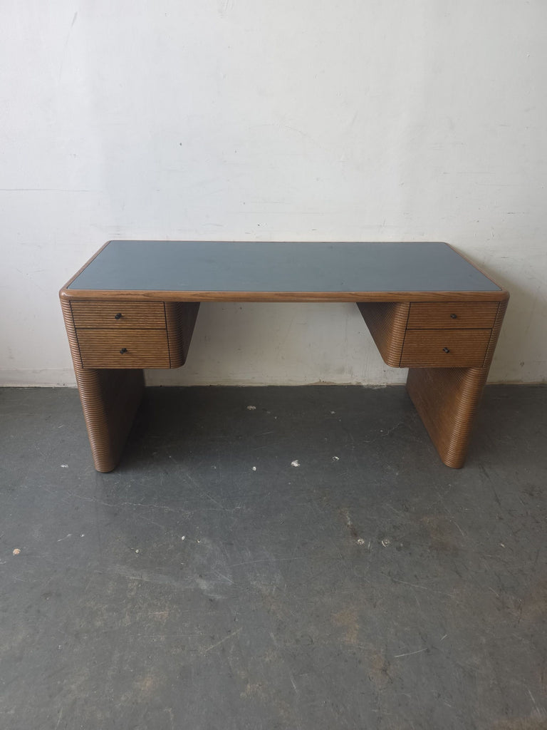 Modern SOHO Home desk with wood frame, black top, and dual side drawers, ideal for home office storage.
