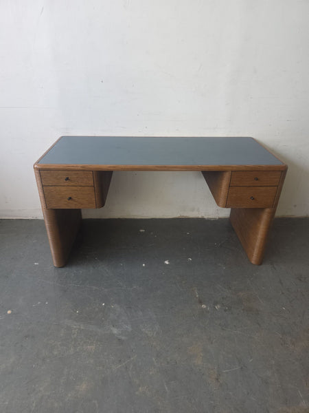 Modern SOHO Home desk with wood frame, black top, and dual side drawers, ideal for home office storage.