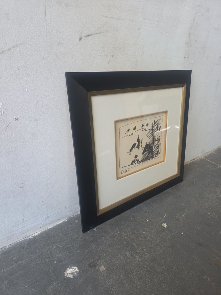 Contemporary drawing or painting artwork, 24 inches wide and 23 inches high, suitable for decorative spaces.
