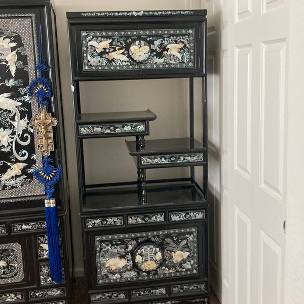 Elegant Black Lacquered Bookshelf with Mother of Pearl Inlay