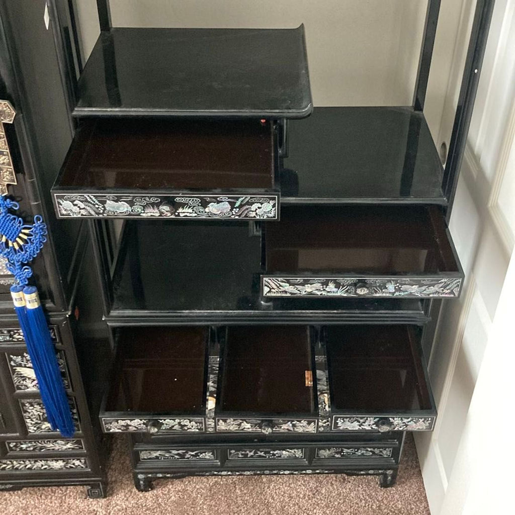 Elegant Black Lacquered Bookshelf with Mother of Pearl Inlay