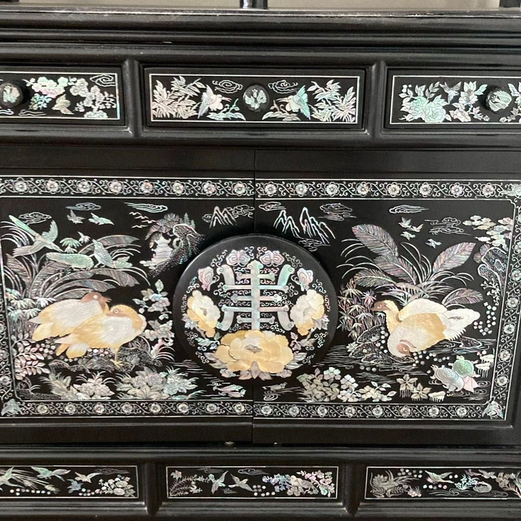 Elegant Black Lacquered Bookshelf with Mother of Pearl Inlay