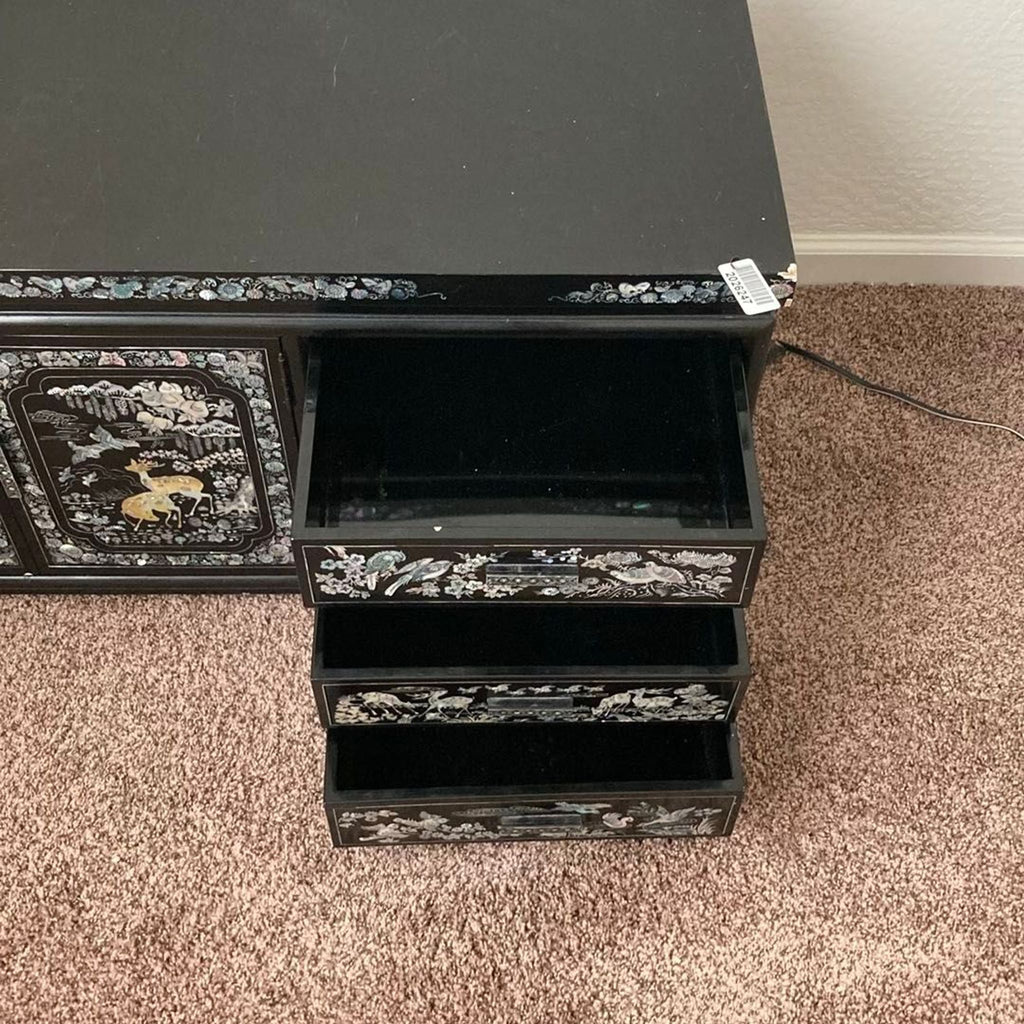 Black Lacquer Dresser with Mother of Pearl Inlay and Asian Inspired Design
