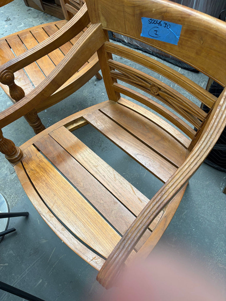 Set of 4 Hand Carved Antique Indonesian Reclaimed Teak Dining Chairs