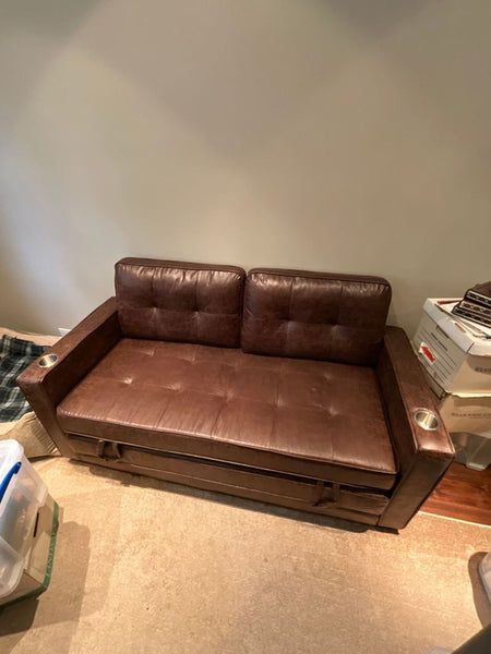 Sure! However, it appears that the images were not attached or referenced, and the full description for the item is missing. Could you please provide the full description or key details about the sleeper sofa and, if possible, describe the images? This will allow me to create accurate and relevant alt text for them.
