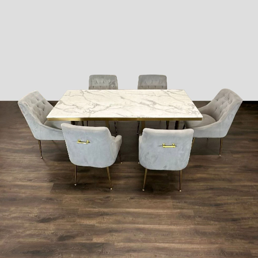 Wayfair 7-Piece Modern Dining Set with Marble-Top Table and Gray Velvet Chairs
