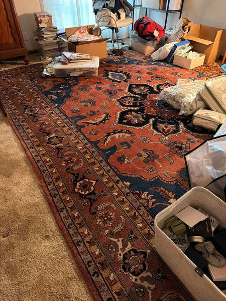 1. Vibrant Persian rug featuring intricate floral patterns and rich traditional colors, ideal for living spaces.  