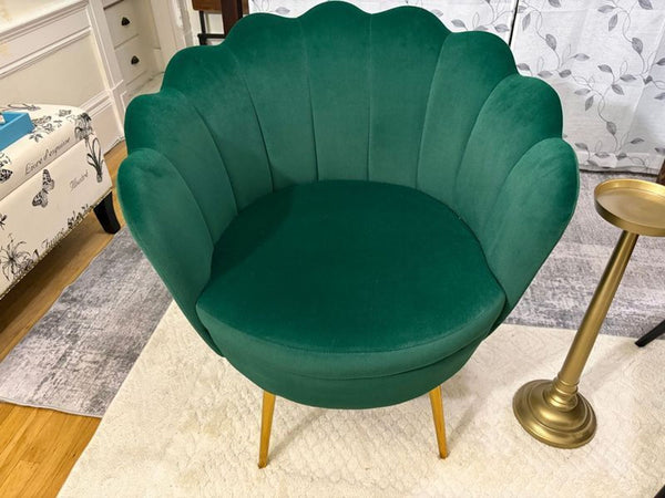 Emerald green velvet accent chair in excellent condition, lightly used, from a smoke-free home.