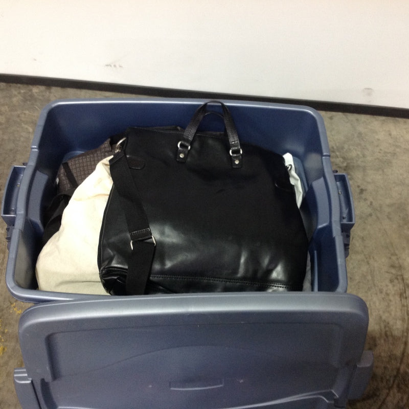 1. A variety of purses from Reperch are stored in a blue plastic bin labeled for the Other category.