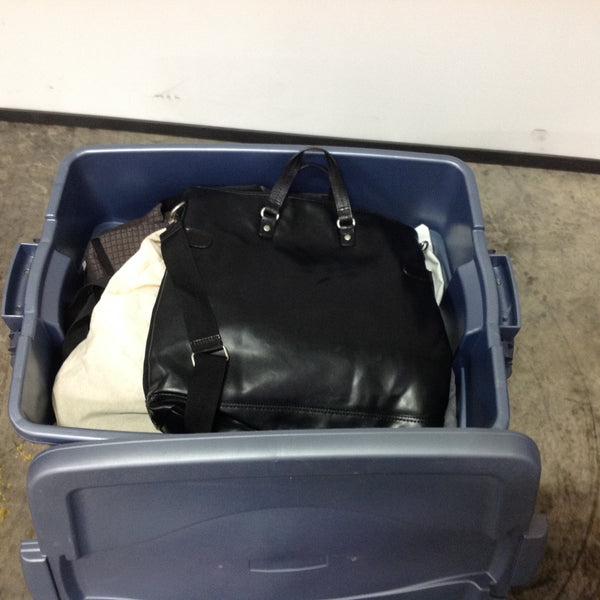 1. A variety of purses from Reperch are stored in a blue plastic bin labeled for the Other category.