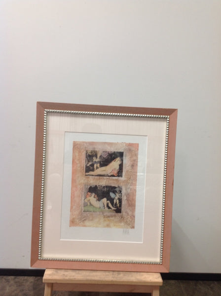 1. Framed Reperch "Angels Sleeping" print features two reclining angelic figures, set in a decorative border.