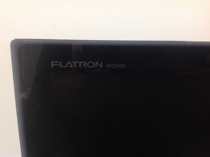 3. Detailed shot of the top corner of the LG Flatron W2340V monitor, highlighting the model name on the frame.