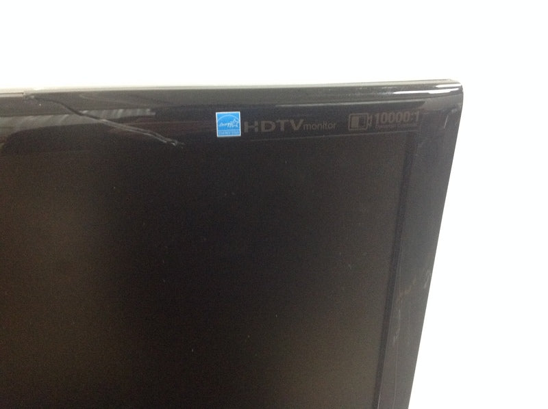 2. Close-up of the upper right corner showing Samsung HDTV monitor branding and 10000:1 contrast ratio label.  