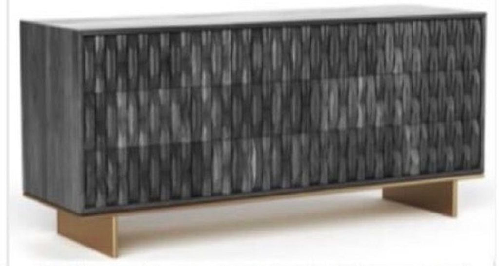 Modern dresser in bold black by Luxe, featuring a textured surface and elegant gold base for ample organization.