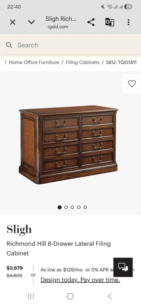 Sturdy wooden file cabinet by Sligh featuring classic design, ample drawers, and decorative hardware.