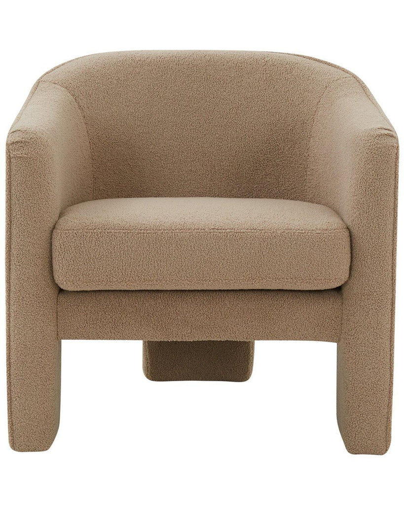 Front view of a Reperch lounge chair in beige fabric, featuring plush cushioning and rounded arms.  