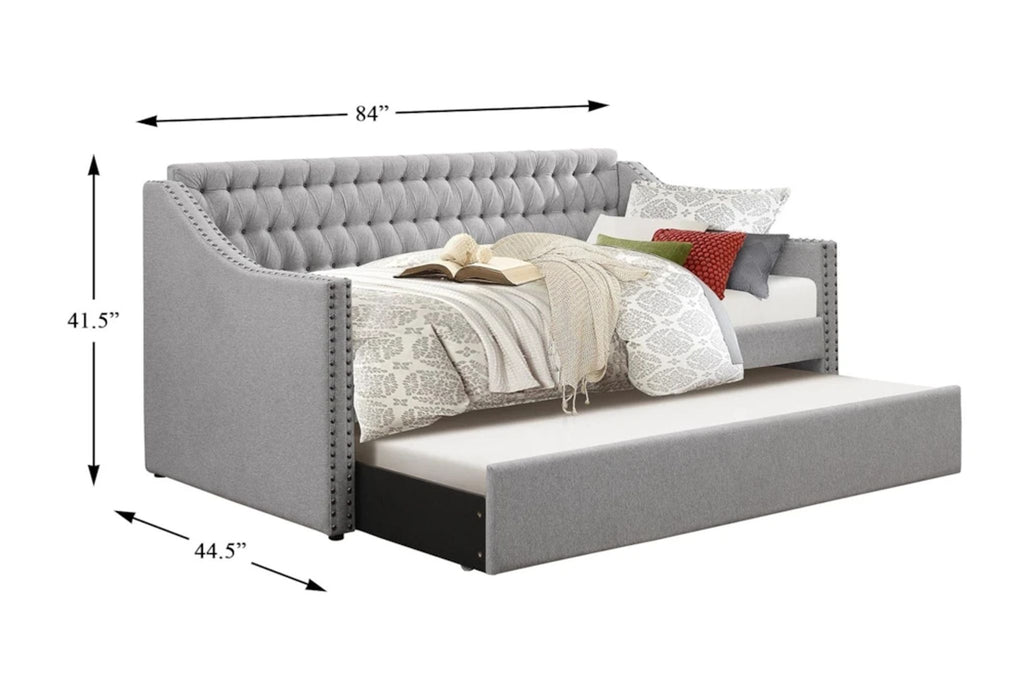 Sleeper sofa daybed by RH Baby and Child, featuring a tufted design for stylish and functional lounging.