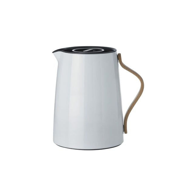 Sleek Stelton Emma Tea Vacuum Jug with lacquered stainless steel body, steel insert, and built-in tea filter.  