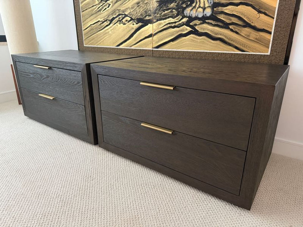 Restoration Hardware dresser with sleek lines and a minimalist modern design.