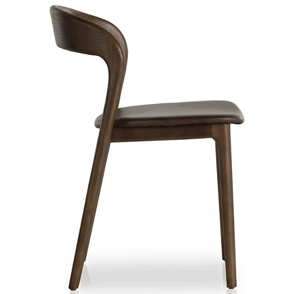 the chair is made of wood and has a leather seat.