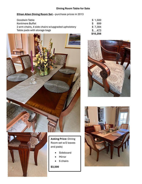 Certainly! Since you haven’t provided the actual images or their descriptions, I'll craft three distinct general alt texts for a Dining Set by Ethan Allen. Please adjust them if you have specific details about the images.
