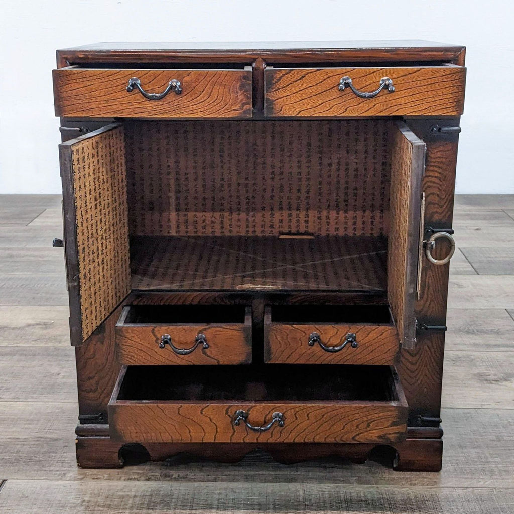 Open Reperch end table showcasing inner storage space.