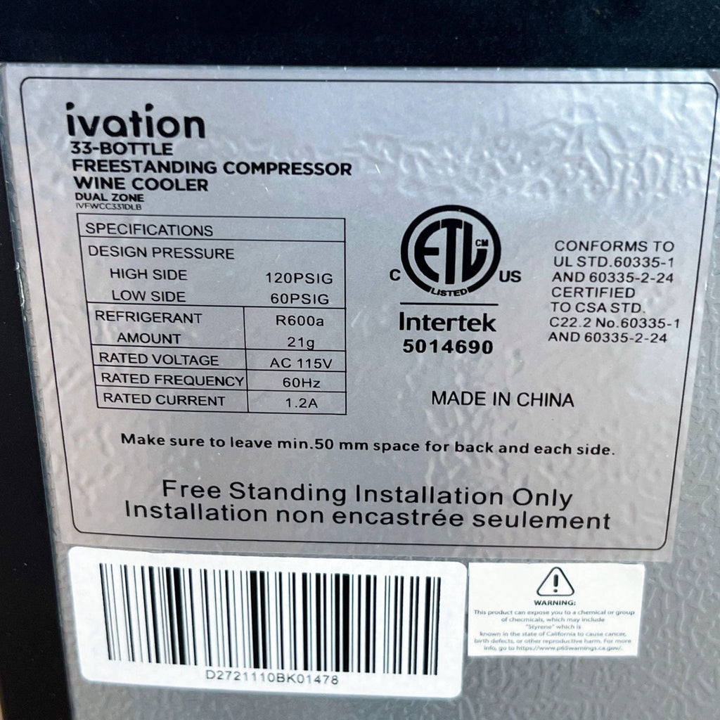 vation 33 Bottle Dual Zone Wine Cooler Refrigerator w/Lock | Large Freestanding Wine Cellar