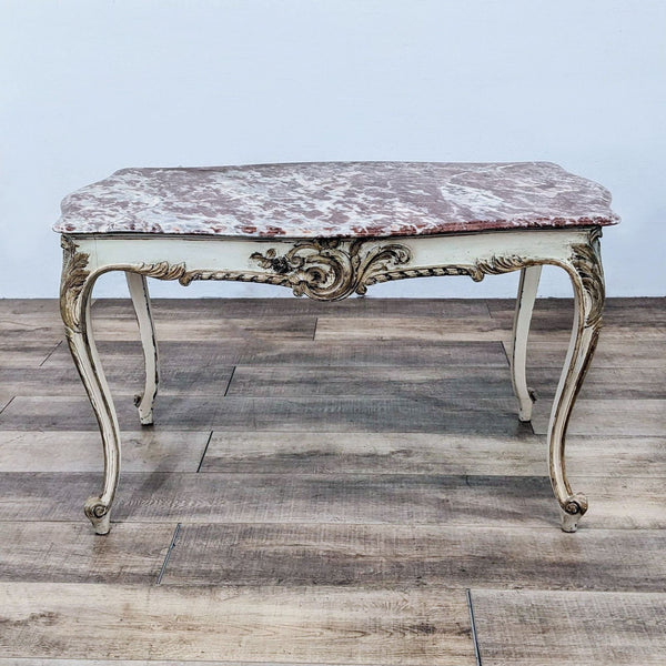 French style side table with carved legs and marble top. Vintage look by Reperch.