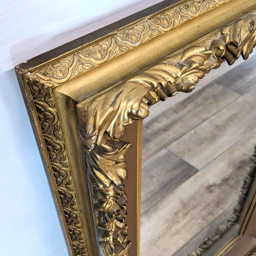 Gump’s San Francisco mirror, gold giltwood, detailed carvings, vintage.