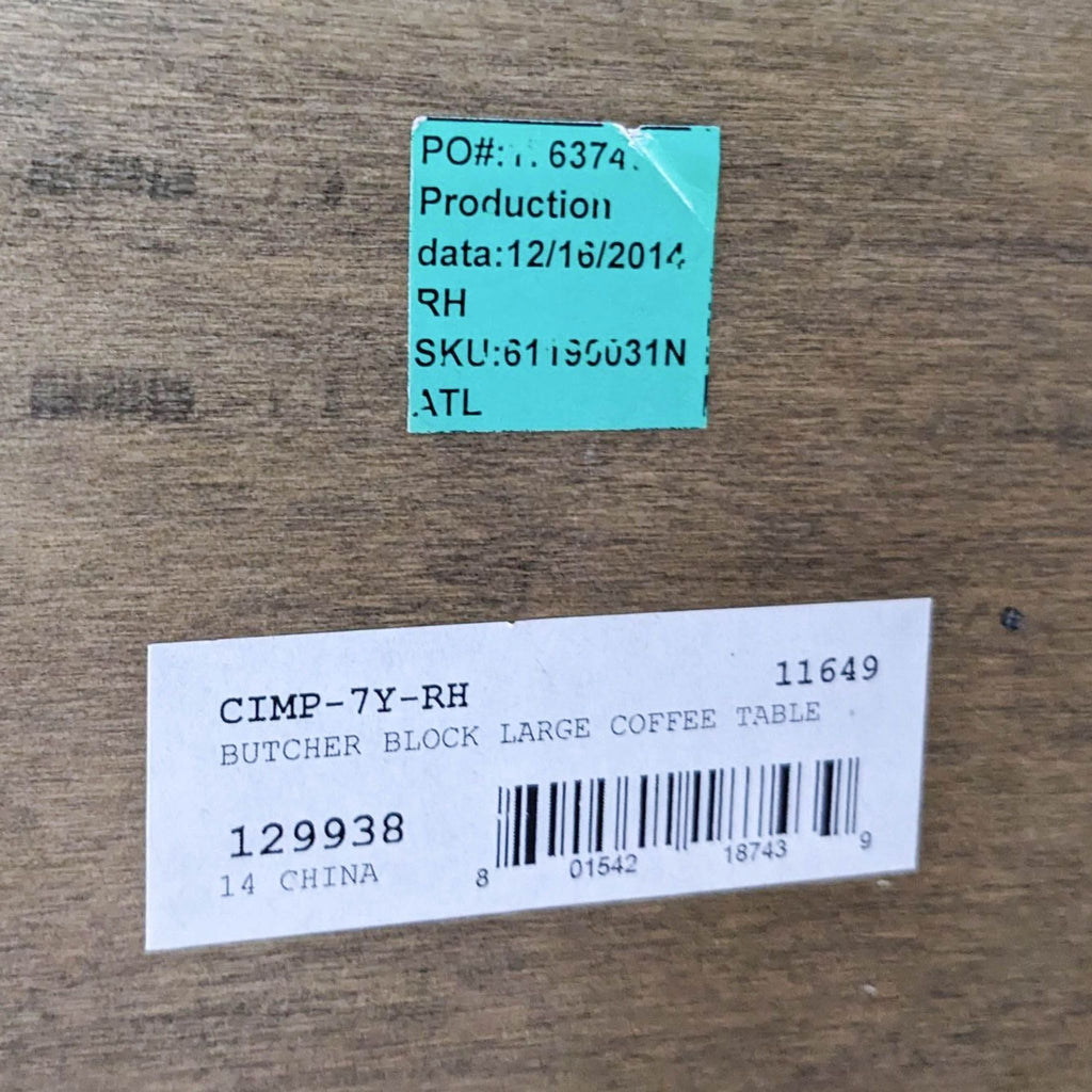 Restoration Hardware Reclaimed Wood Butcher Block Coffee Table