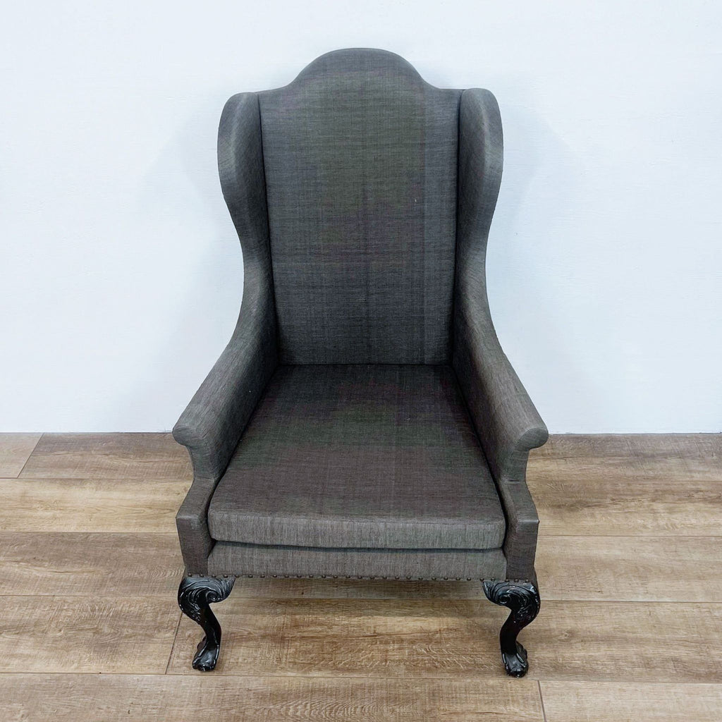 Transitional Charcoal Gray Wingback Chair