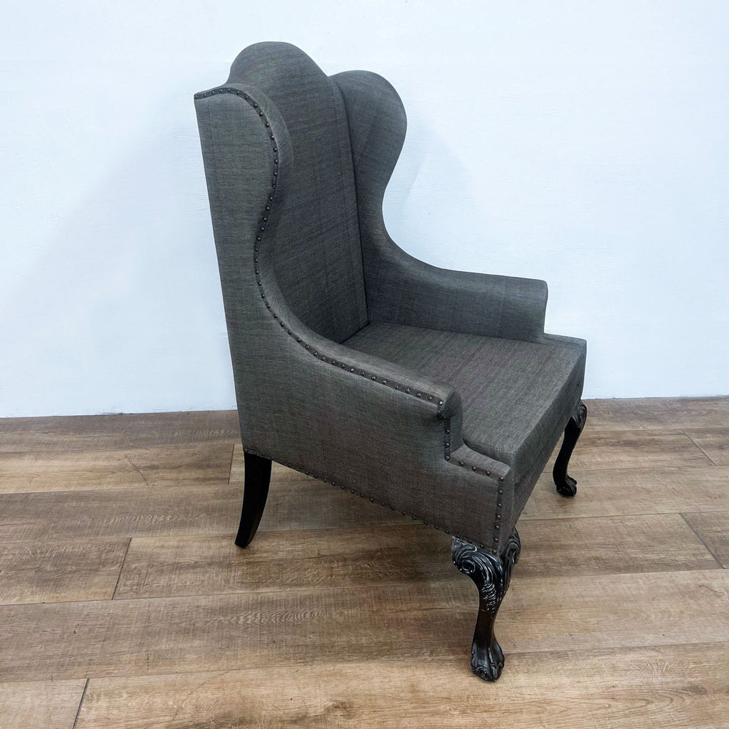 Transitional Charcoal Gray Wingback Chair