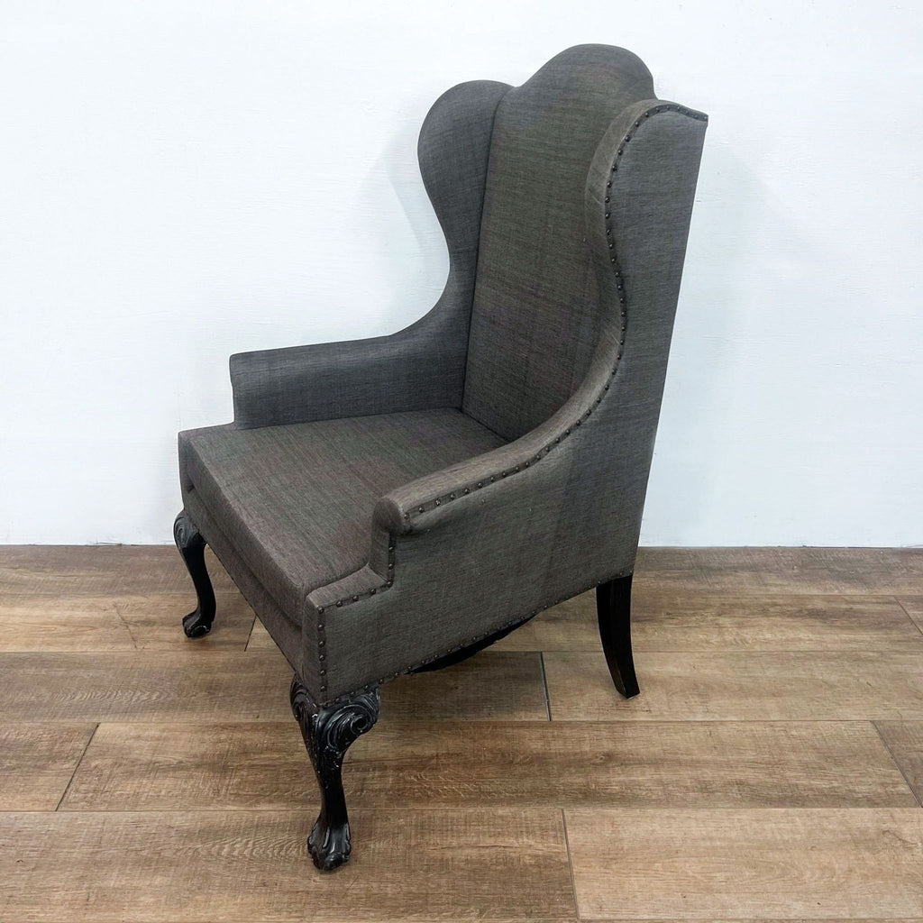 Transitional Charcoal Gray Wingback Chair