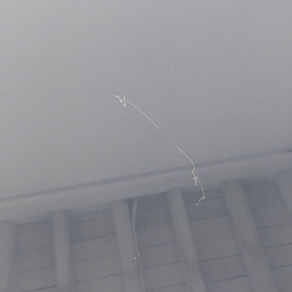 Close-up of a scratch on the smokey tempered glass top.