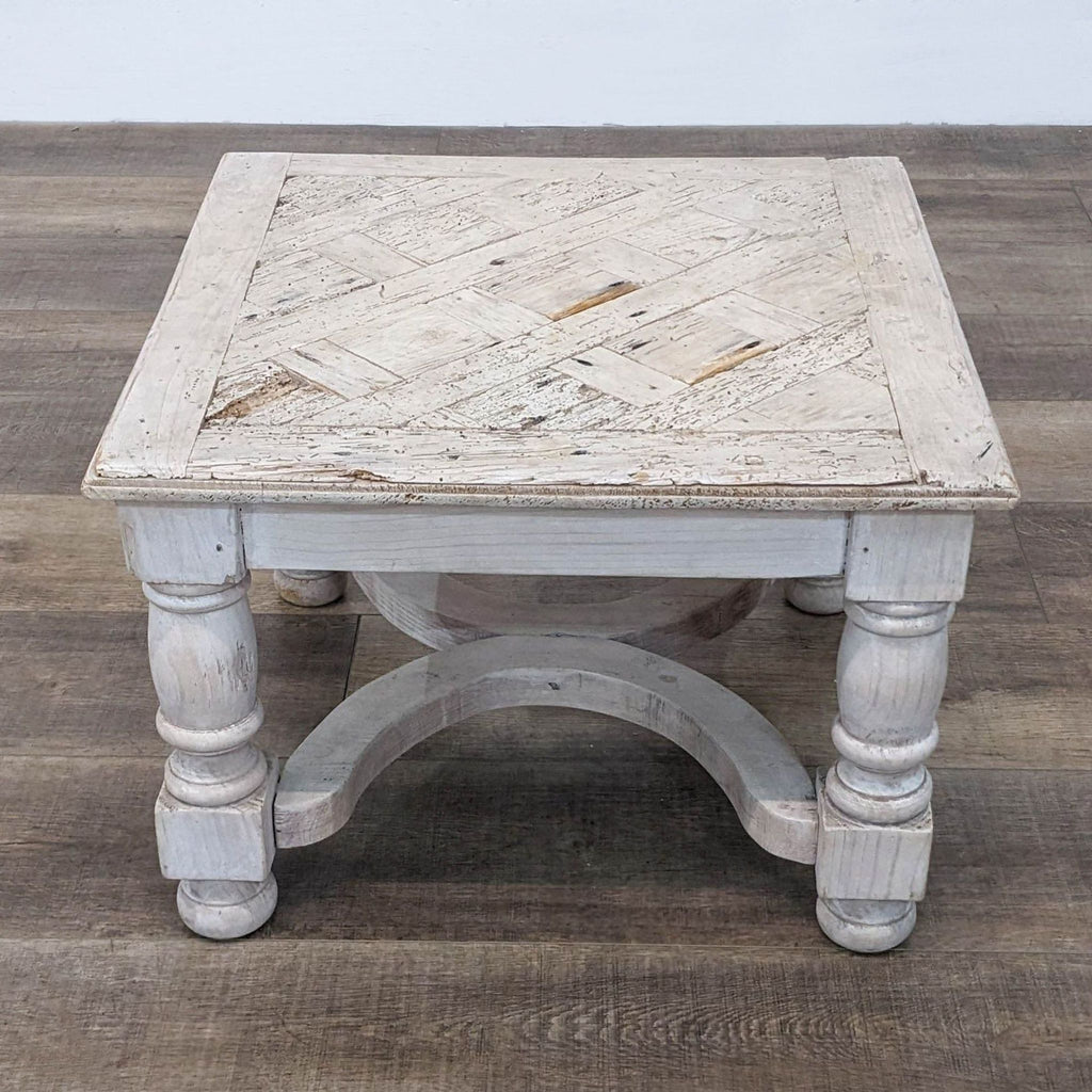 Side Table with Reclaimed Wood Parquet Top