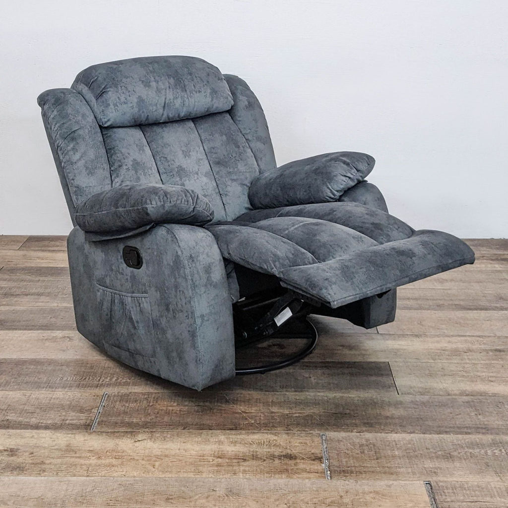 Reclined Latitude Run massage chair with heat and massage functions. Side view.