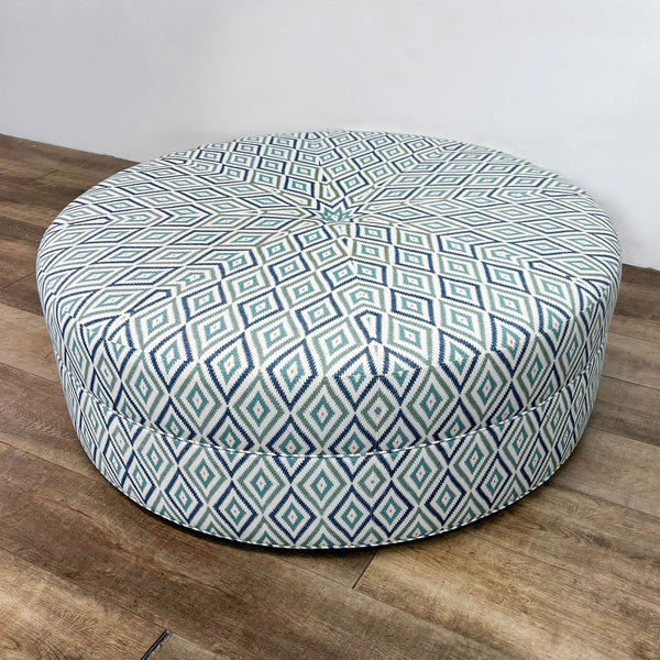 Round geometric-print ottoman, 52", for living spaces by Reperch.