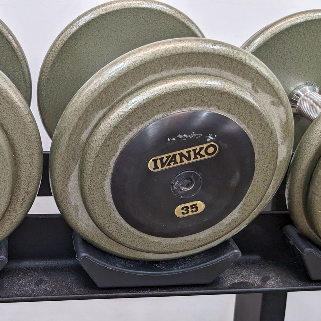 Ivanko RM/EP-1.5 Dumbbells sets 5-50 lbs set, 5-100 lbs and racks