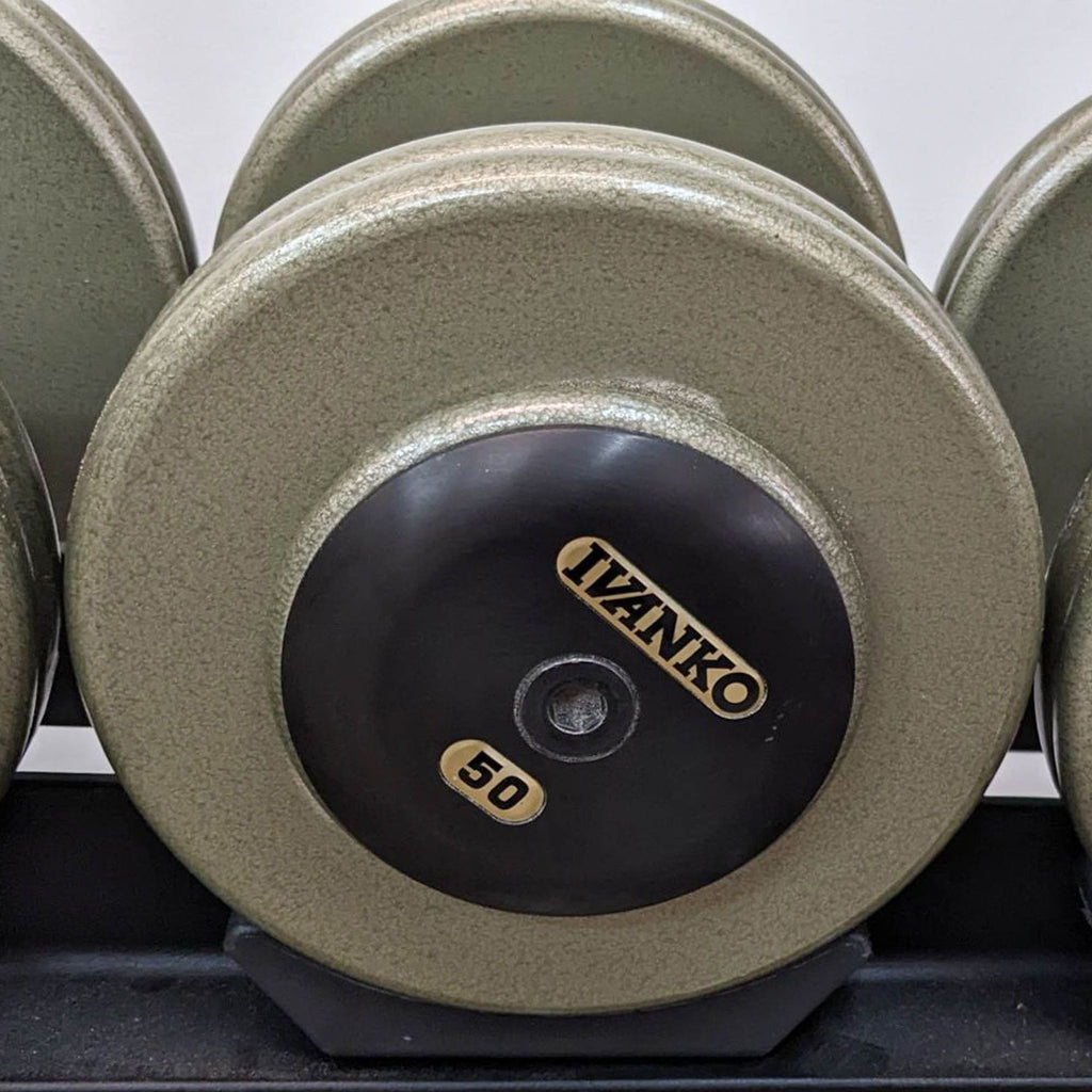 Ivanko RM/EP-1.5 Dumbbells sets 5-50 lbs set, 5-100 lbs and racks