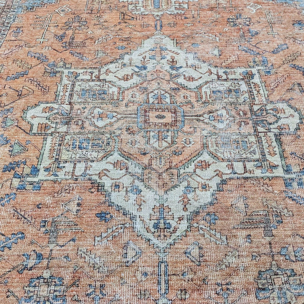 Detailed close-up of Reperch flatweave rug highlighting the Persian-inspired geometric design.