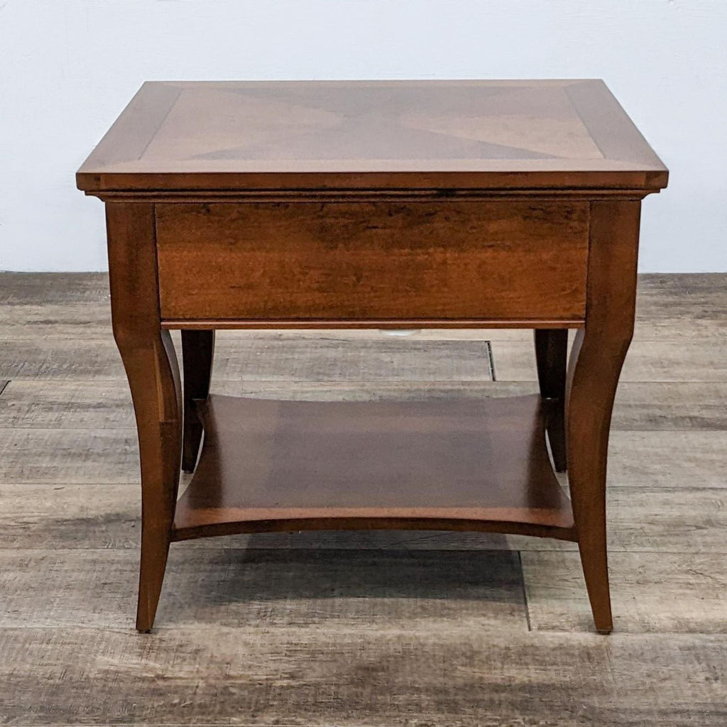 Back view of Thomasville end table, highlighting the curved legs and sturdy construction.