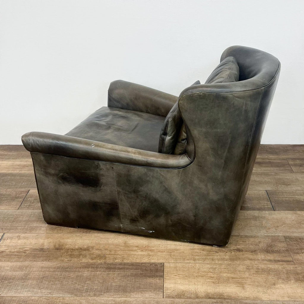 RESTORATION HARDWARE  BELGIAN CLASSIC ROLL ARM LEATHER SWIVEL CHAIR